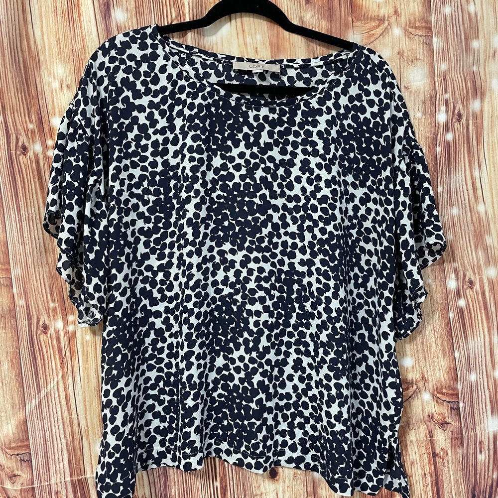 Navy and White LOFT Short Sleeved Blouse